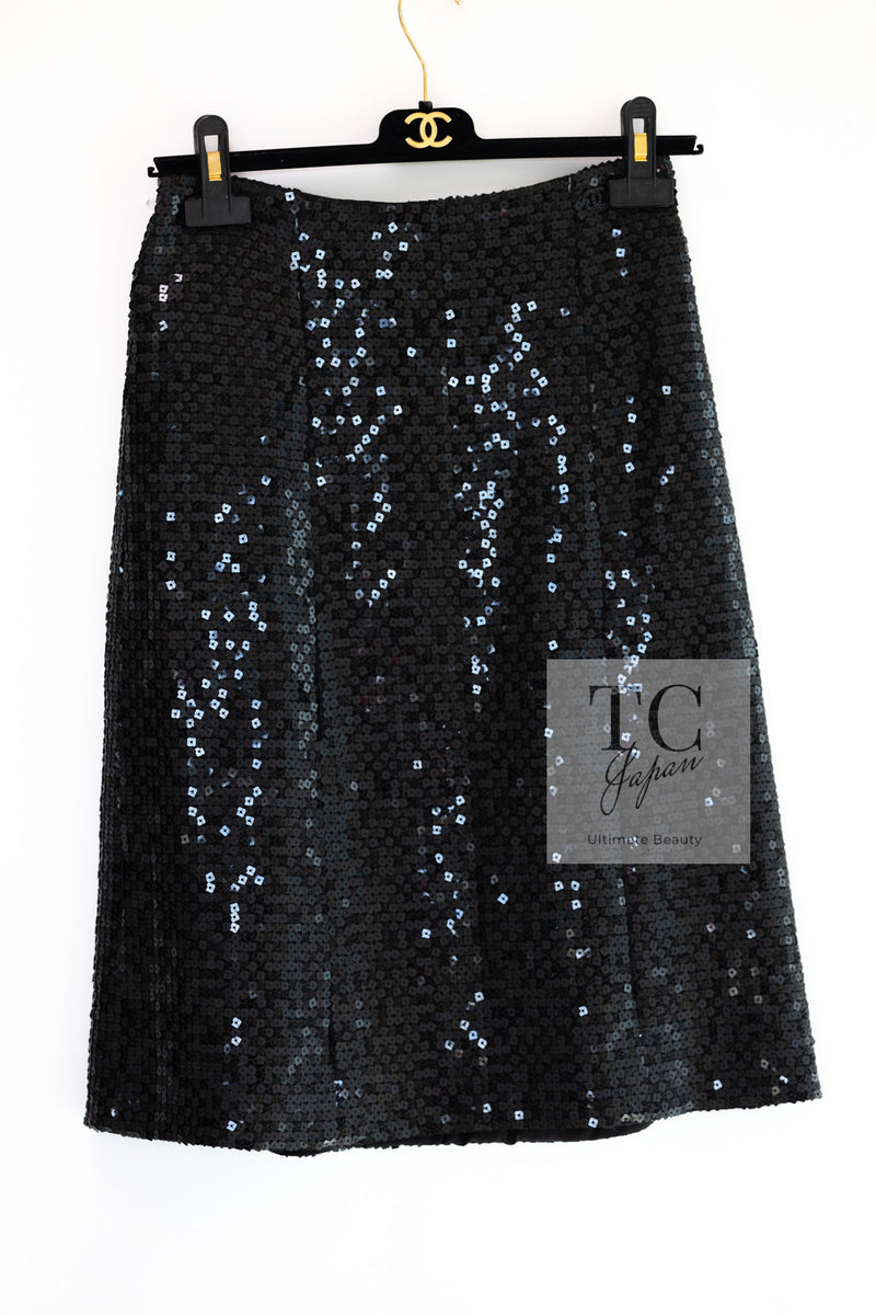 CHANEL 02A Black Sequin Glitter Jacket Skirt Suit 36 シャネル ブラック スパンコール グリッター ジャケット スカート スーツ 即発