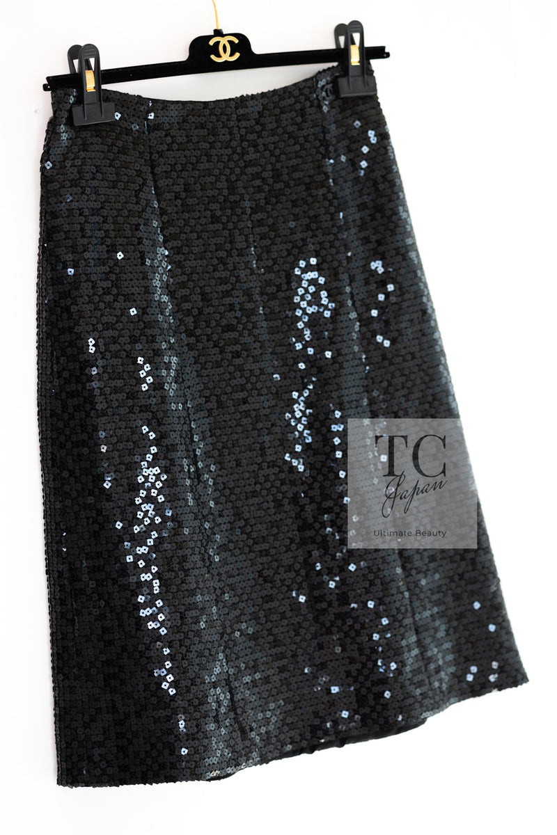 CHANEL 02A Black Sequin Glitter Jacket Skirt Suit 36 シャネル ブラック スパンコール グリッター ジャケット スカート スーツ 即発