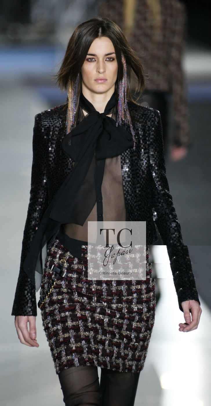 CHANEL 02A Bordeaux Brown Black Mix Sequin Tweed Jacket 38 | UK
