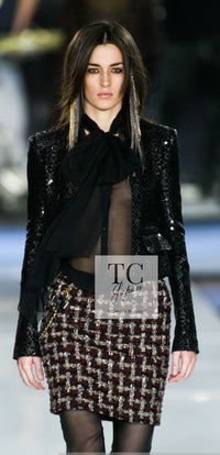 CHANEL 02A Bordeaux Brown Black Mix Sequin Tweed Jacket 38 | UK