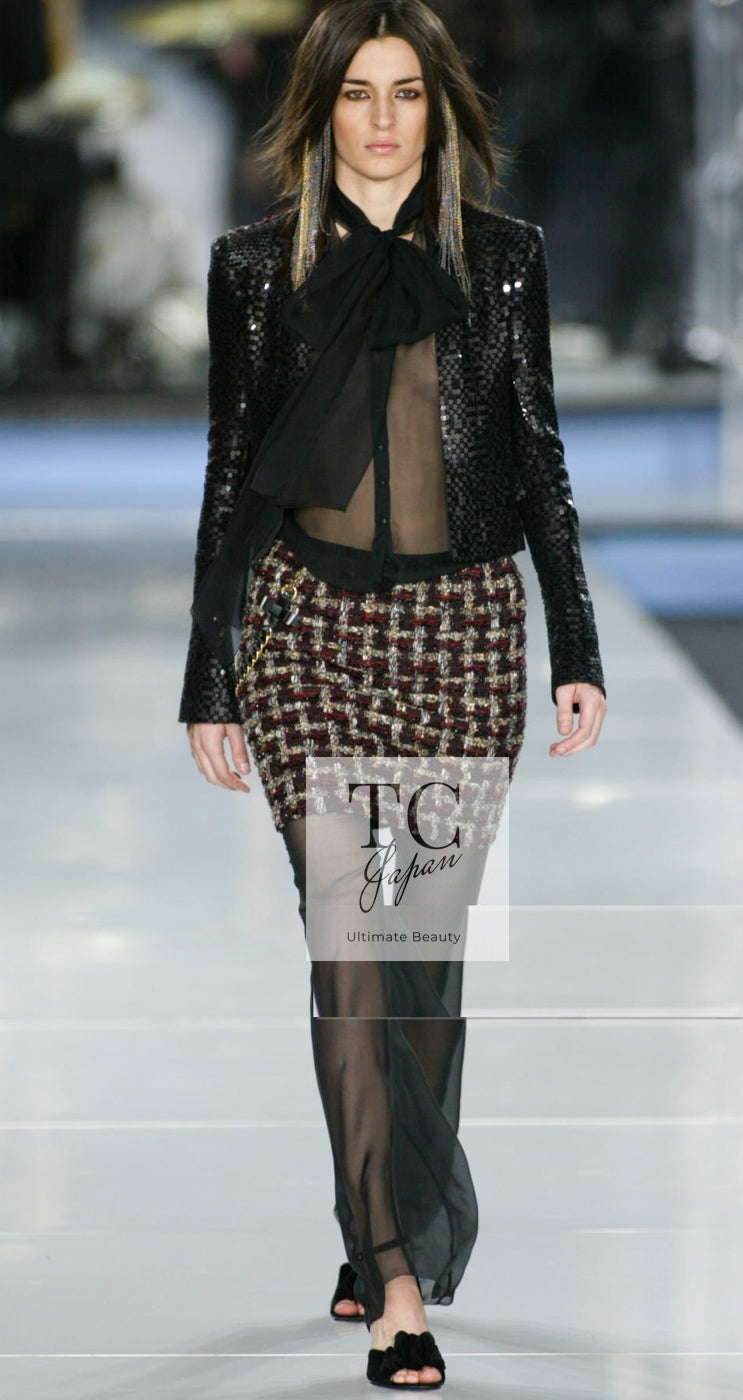 CHANEL 02A Bordeaux Brown Black Mix Sequin Tweed Jacket 38 | UK