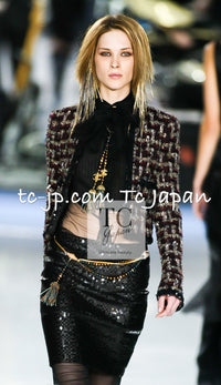 CHANEL 02A Bordeaux Brown Black Mix Sequin Tweed Jacket 38 | UK