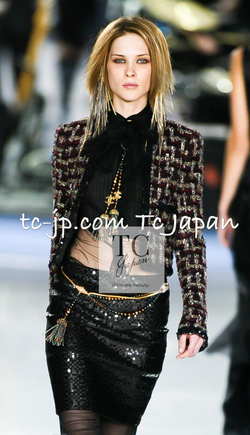 CHANEL 02A Bordeaux Brown Black Mix Sequin Tweed Jacket 38 | UK