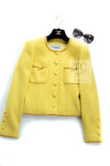 CHANEL 95A Vintage Yellow Gold Chain Trim Wool Tweed Jacket 36 シャネル ヴィンテージ イエロー ゴールドチェーン トリミング ウール ツイード ジャケット 即発