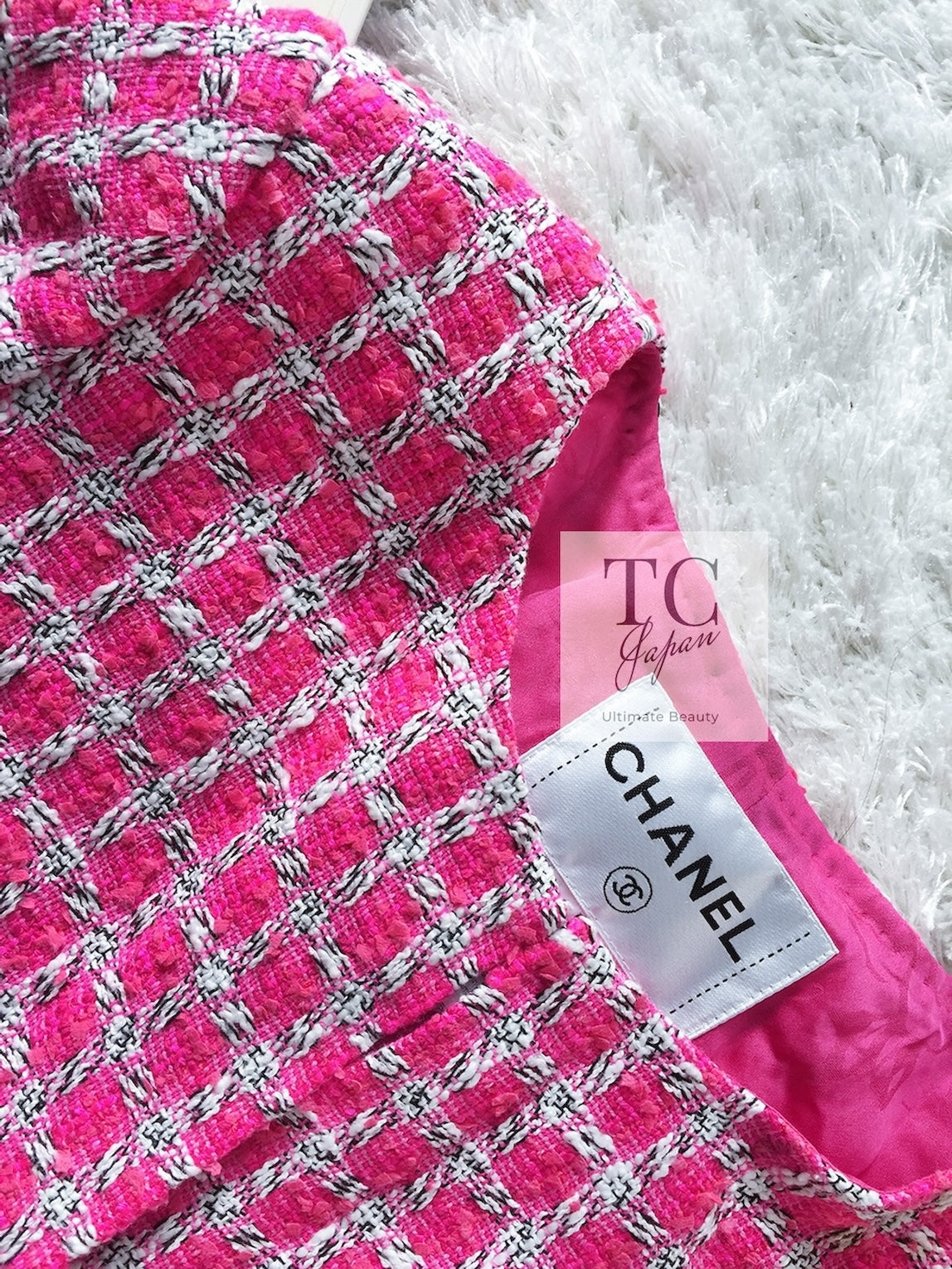 シャネル ジャケット CHANEL ピンク ホワイト コットン ツイード 14S