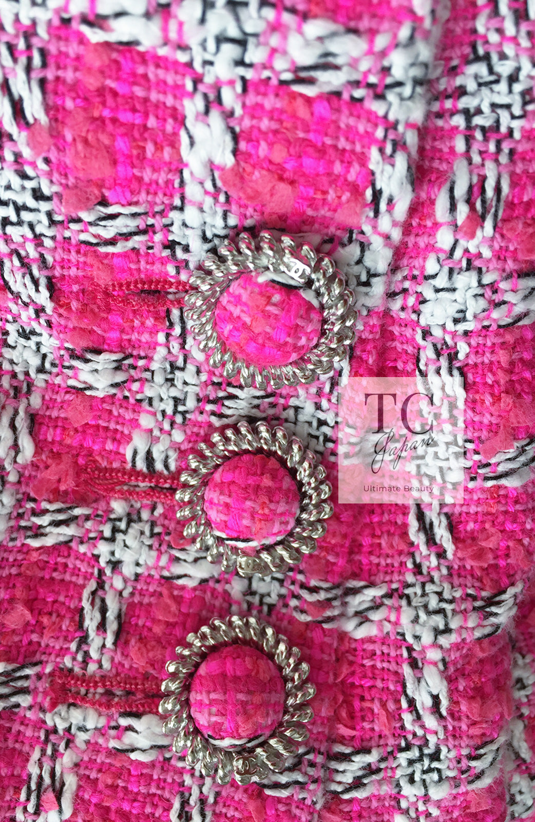 シャネル ジャケット CHANEL ピンク ホワイト コットン ツイード 14S