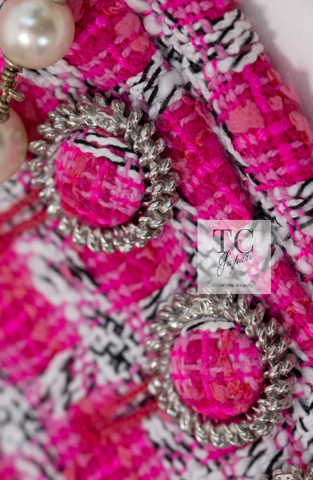 シャネル ジャケット CHANEL ピンク ホワイト コットン ツイード 14S