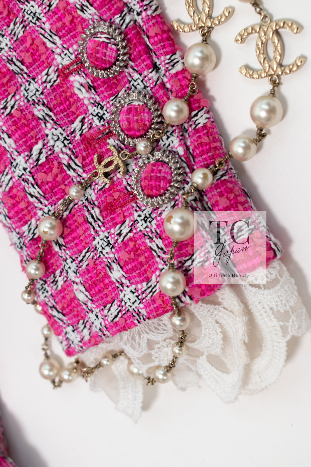 シャネル ジャケット CHANEL ピンク ホワイト コットン ツイード 14S