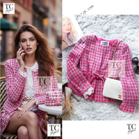 CHANEL 14S Pink White Belt Cotton Tweed Jacket 34 1