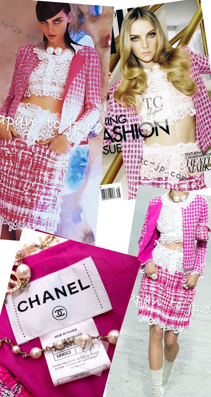 シャネル ジャケット CHANEL ピンク ホワイト コットン ツイード 14S