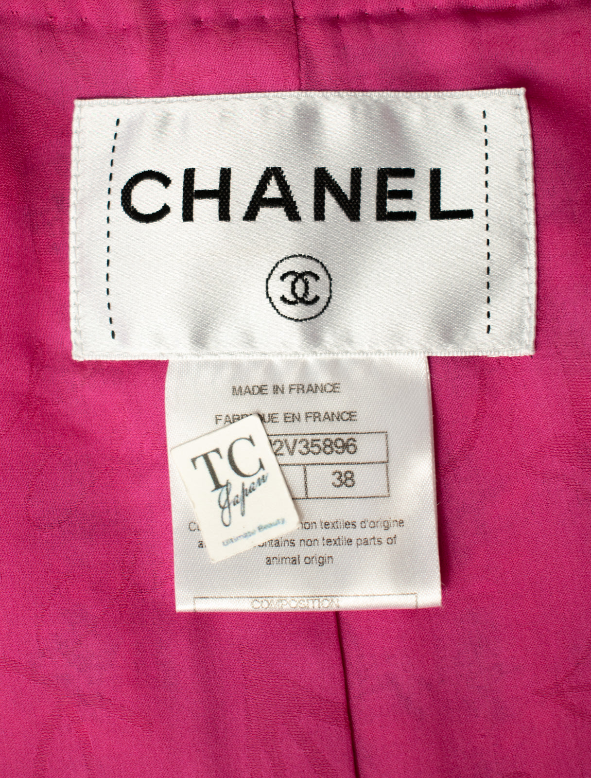 CHANEL 14S Pink White Belt Cotton Tweed Jacket 34 38 シャネル ピンク ホワイト コットン ツイード ジャケット 即発