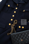 CHANEL 96A Vintage Dark Navy Wool 100 Gold CC Logo Buttons Military Jacket Skirt Suit 38 シャネル ヴィンテージ ダークネイビー ウール100% ゴールド CCボタン ミリタリー ジャケット スカート スーツ 即発