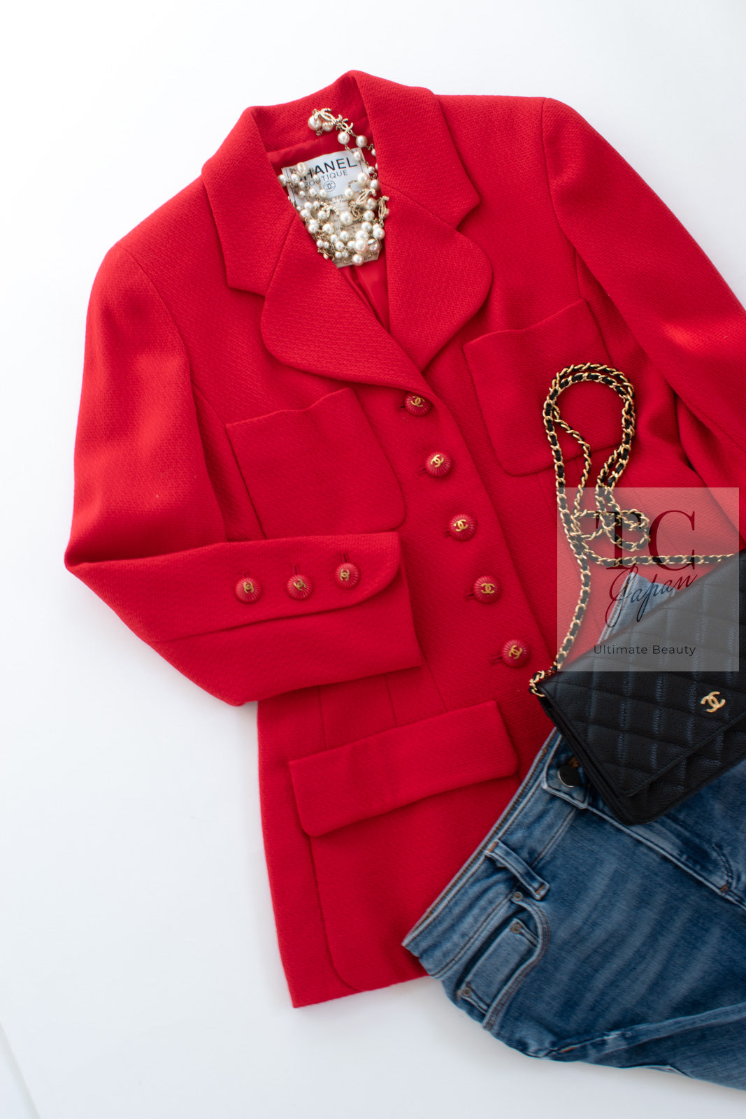 シャネル ヴィンテージ ジャケット CHANEL レッド ウール CC