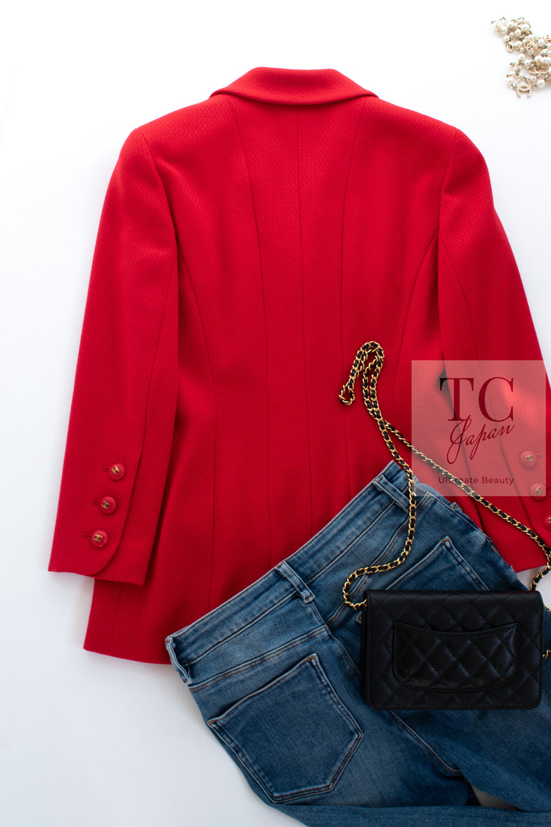 CHANEL 93S Vintage Red Wool CC Button  Jacket 38 シャネル ヴィンテージ レッド ウール CC ボタン コート ジャケット 即発