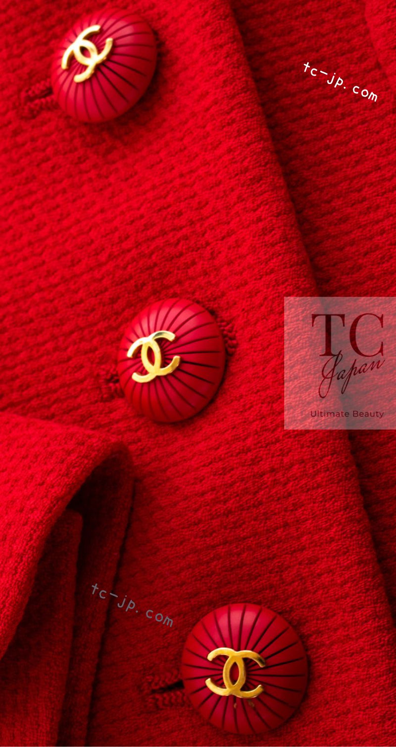 CHANEL 93S Vintage Red Wool CC Button  Jacket 38 シャネル ヴィンテージ レッド ウール CC ボタン コート ジャケット 即発