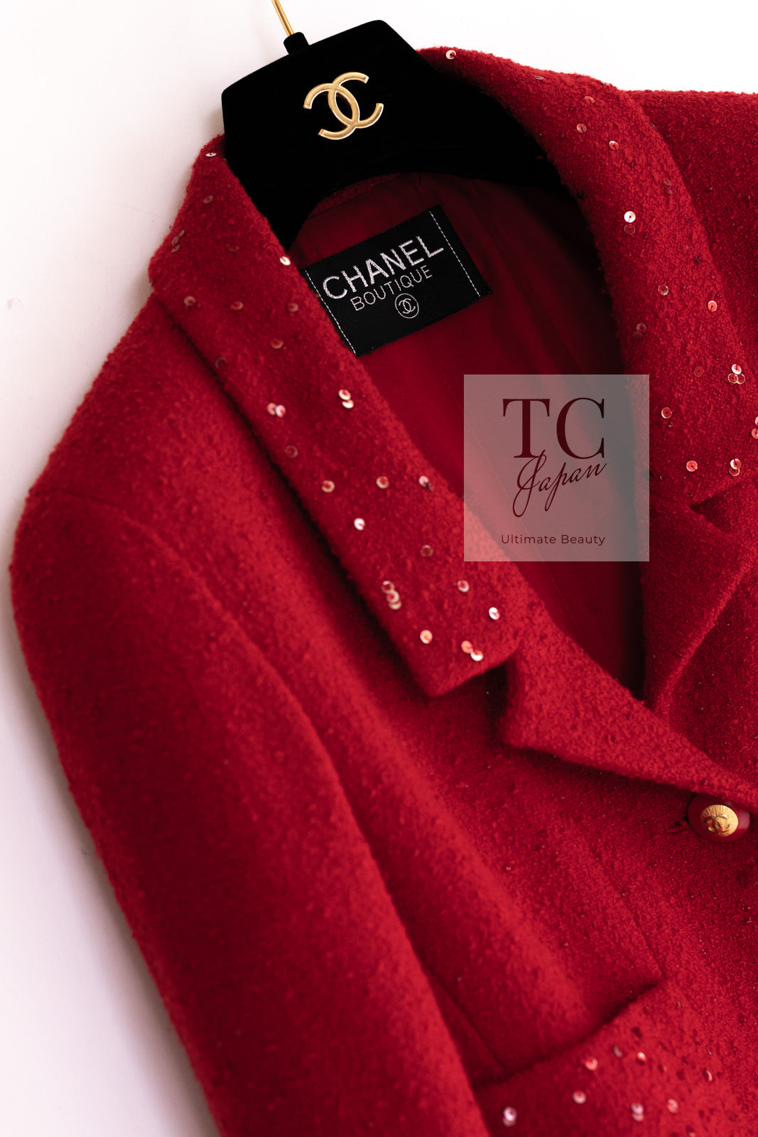 シャネル ジャケット CHANEL ヴィンテージ レッド スパンコール ウール