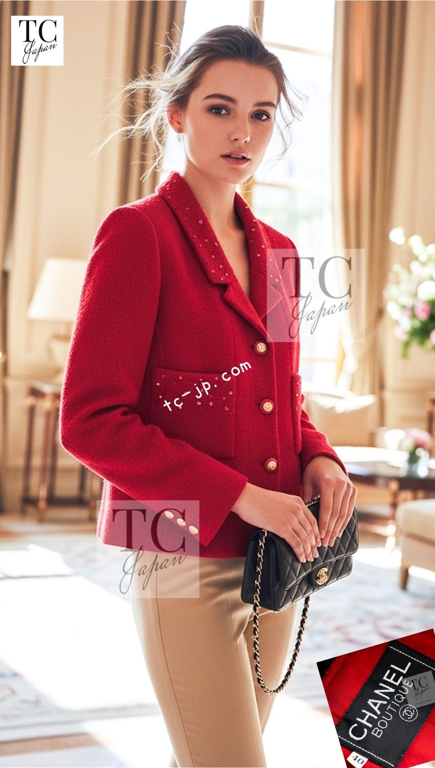CHANEL 93A Vintage Red Sequin Wool Tweed Jacket 38 40 シャネル ヴィンテージ レッド スパンコール ウール ツイード ジャケット 即発