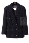 CHANEL 95A Vintage Black Wool CC Logo Buttons Double Tweed Jacket Skirt Suit 38 40 シャネル ヴィンテージ ブラック ウール CCロゴボタン ダブル ツイード ジャケット スカート スーツ 即発