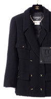 CHANEL 95A Vintage Black Wool CC Logo Buttons Double Tweed Jacket Skirt Suit 38 40 シャネル ヴィンテージ ブラック ウール CCロゴボタン ダブル ツイード ジャケット スカート スーツ 即発