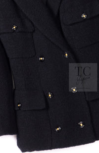 CHANEL 95A Vintage Black Wool CC Logo Buttons Double Tweed Jacket Skirt Suit 38 40 シャネル ヴィンテージ ブラック ウール CCロゴボタン ダブル ツイード ジャケット スカート スーツ 即発