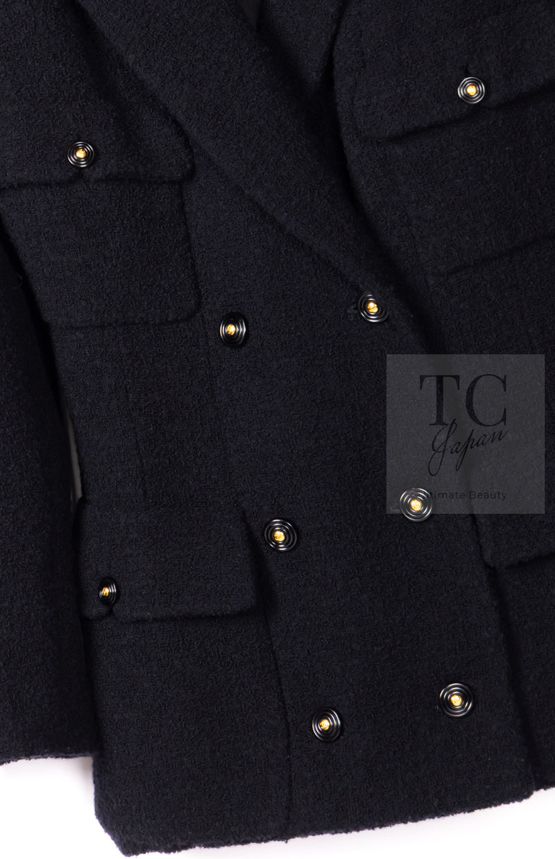 CHANEL 95A Vintage Black Wool CC Logo Buttons Double Tweed Jacket Skirt Suit 38 40 シャネル ヴィンテージ ブラック ウール CCロゴボタン ダブル ツイード ジャケット スカート スーツ 即発