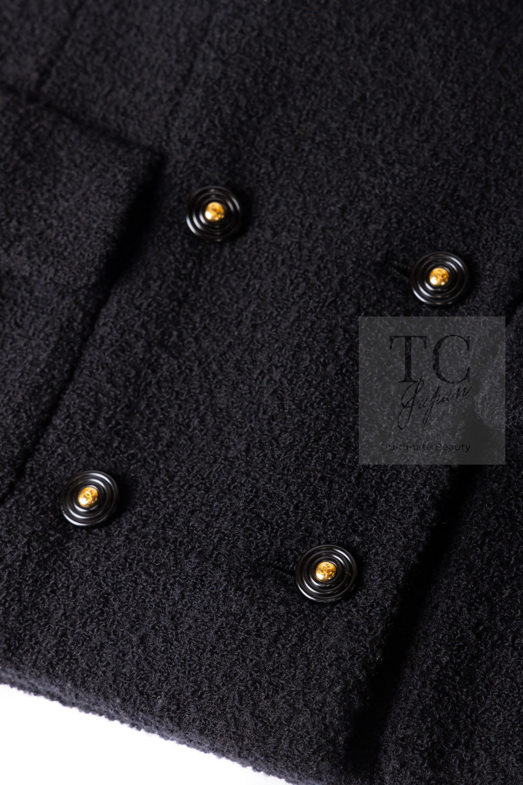 CHANEL 95A Vintage Black Wool CC Logo Buttons Double Tweed Jacket Skirt Suit 38 40 シャネル ヴィンテージ ブラック ウール CCロゴボタン ダブル ツイード ジャケット スカート スーツ 即発