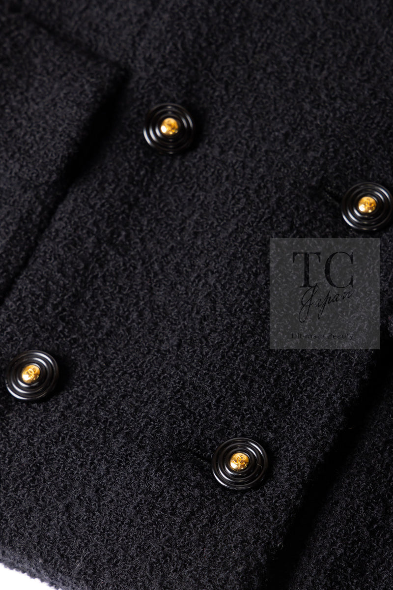 CHANEL 95A Vintage Black Wool CC Logo Buttons Double Tweed Jacket Skirt Suit 38 40 シャネル ヴィンテージ ブラック ウール CCロゴボタン ダブル ツイード ジャケット スカート スーツ 即発