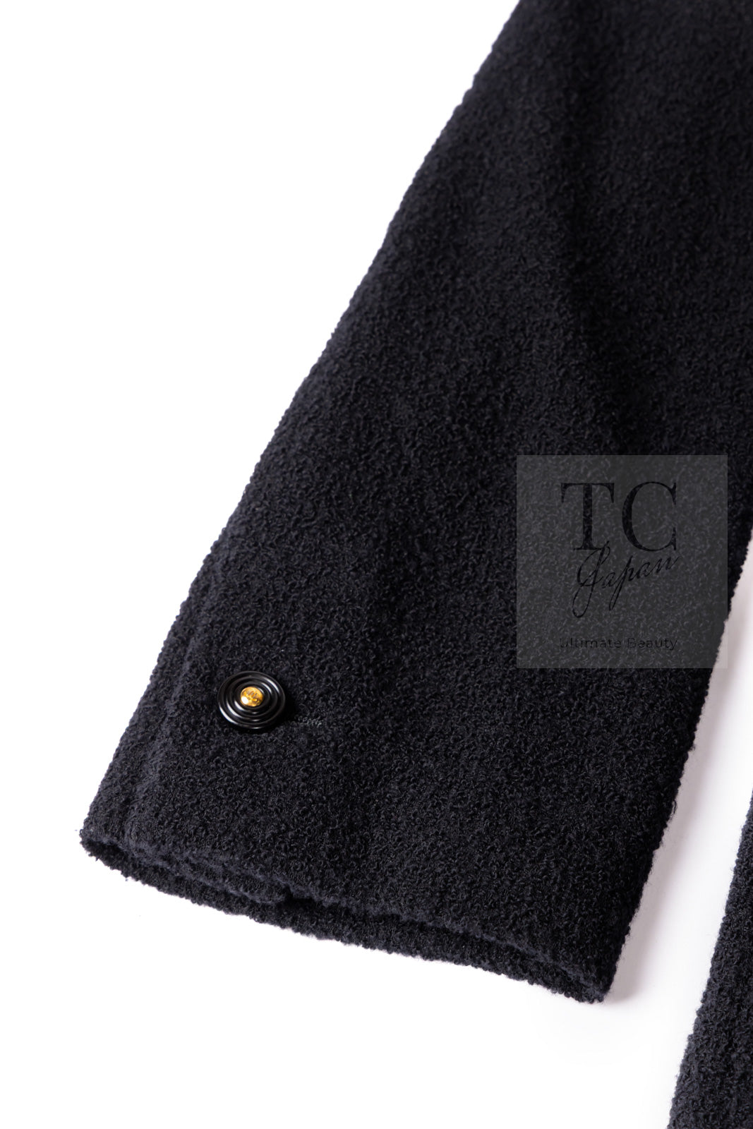 CHANEL 95A Vintage Black Wool CC Logo Buttons Double Tweed Jacket Skirt Suit 38 40 シャネル ヴィンテージ ブラック ウール CCロゴボタン ダブル ツイード ジャケット スカート スーツ 即発