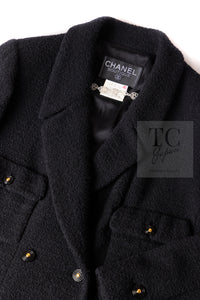 CHANEL 95A Vintage Black Wool CC Logo Buttons Double Tweed Jacket Skirt Suit 38 40 シャネル ヴィンテージ ブラック ウール CCロゴボタン ダブル ツイード ジャケット スカート スーツ 即発