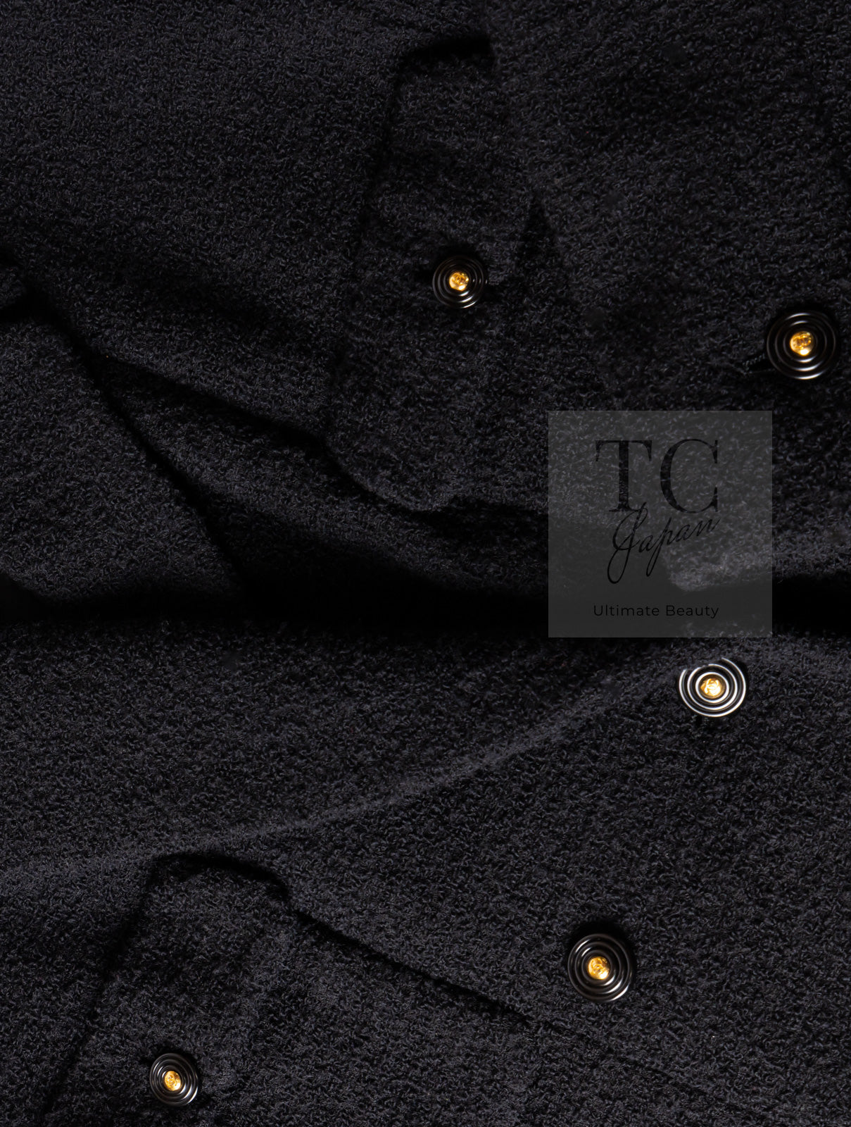 CHANEL 95A Vintage Black Wool CC Logo Buttons Double Tweed Jacket Skirt Suit 38 40 シャネル ヴィンテージ ブラック ウール CCロゴボタン ダブル ツイード ジャケット スカート スーツ 即発