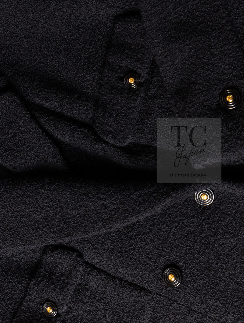 CHANEL 95A Vintage Black Wool CC Logo Buttons Double Tweed Jacket Skirt Suit 38 40 シャネル ヴィンテージ ブラック ウール CCロゴボタン ダブル ツイード ジャケット スカート スーツ 即発