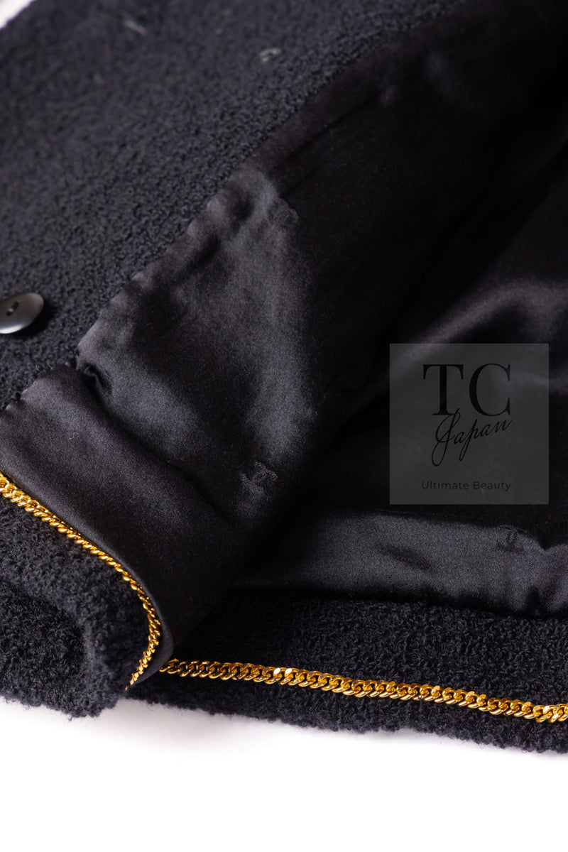 CHANEL 95A Vintage Black Wool CC Logo Buttons Double Tweed Jacket Skirt Suit 38 40 シャネル ヴィンテージ ブラック ウール CCロゴボタン ダブル ツイード ジャケット スカート スーツ 即発