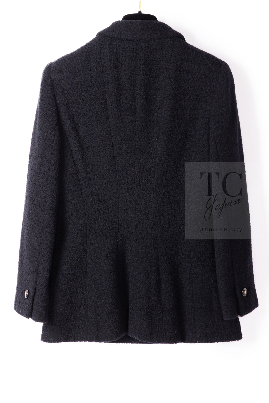 CHANEL 95A Vintage Black Wool CC Logo Buttons Double Tweed Jacket Skirt Suit 38 40 シャネル ヴィンテージ ブラック ウール CCロゴボタン ダブル ツイード ジャケット スカート スーツ 即発