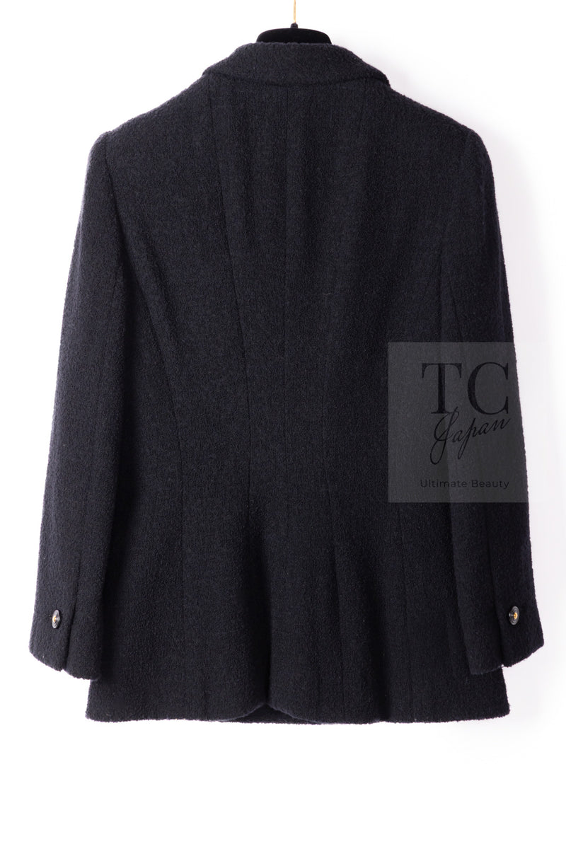 CHANEL 95A Vintage Black Wool CC Logo Buttons Double Tweed Jacket Skirt Suit 38 40 シャネル ヴィンテージ ブラック ウール CCロゴボタン ダブル ツイード ジャケット スカート スーツ 即発