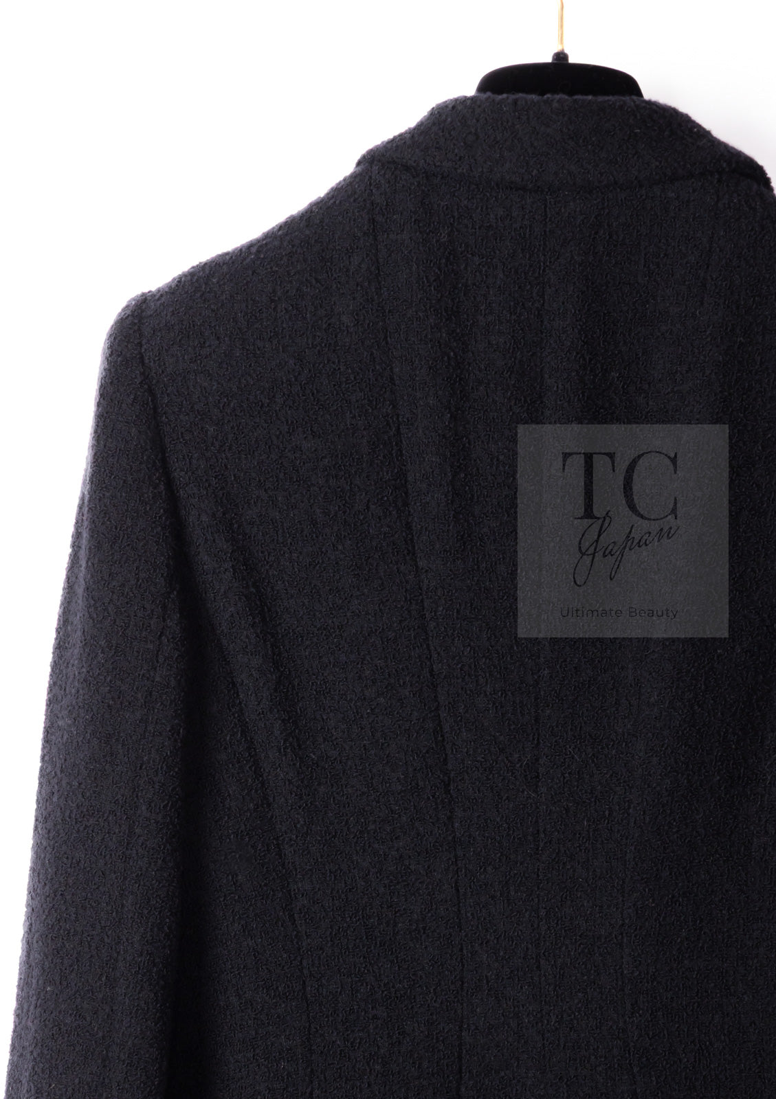 CHANEL 95A Vintage Black Wool CC Logo Buttons Double Tweed Jacket Skirt Suit 38 40 シャネル ヴィンテージ ブラック ウール CCロゴボタン ダブル ツイード ジャケット スカート スーツ 即発
