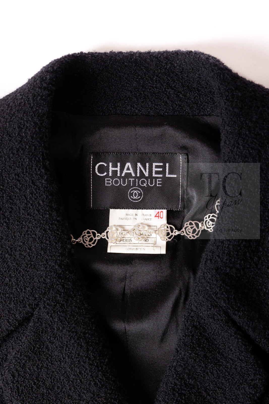 CHANEL 95A Vintage Black Wool CC Logo Buttons Double Tweed Jacket Skirt Suit 38 40 シャネル ヴィンテージ ブラック ウール CCロゴボタン ダブル ツイード ジャケット スカート スーツ 即発