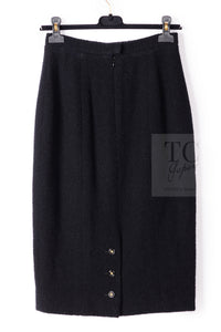 CHANEL 95A Vintage Black Wool CC Logo Buttons Double Tweed Jacket Skirt Suit 38 40 シャネル ヴィンテージ ブラック ウール CCロゴボタン ダブル ツイード ジャケット スカート スーツ 即発
