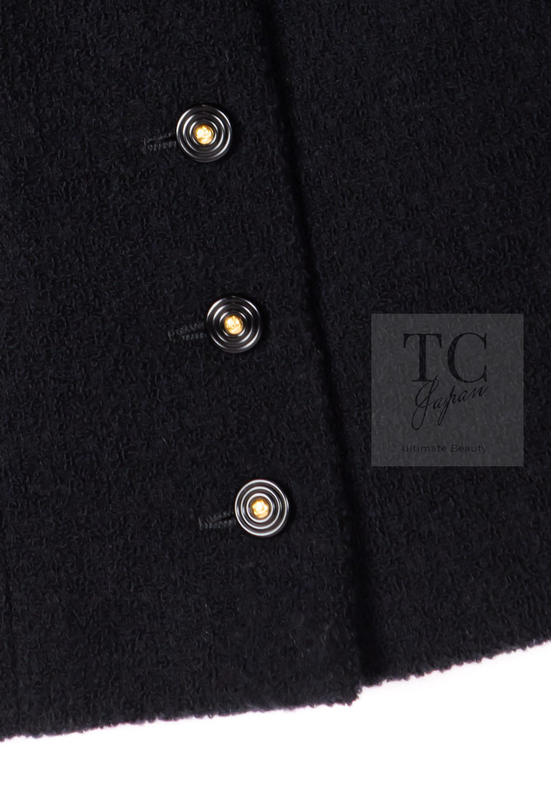 CHANEL 95A Vintage Black Wool CC Logo Buttons Double Tweed Jacket Skirt Suit 38 40 シャネル ヴィンテージ ブラック ウール CCロゴボタン ダブル ツイード ジャケット スカート スーツ 即発