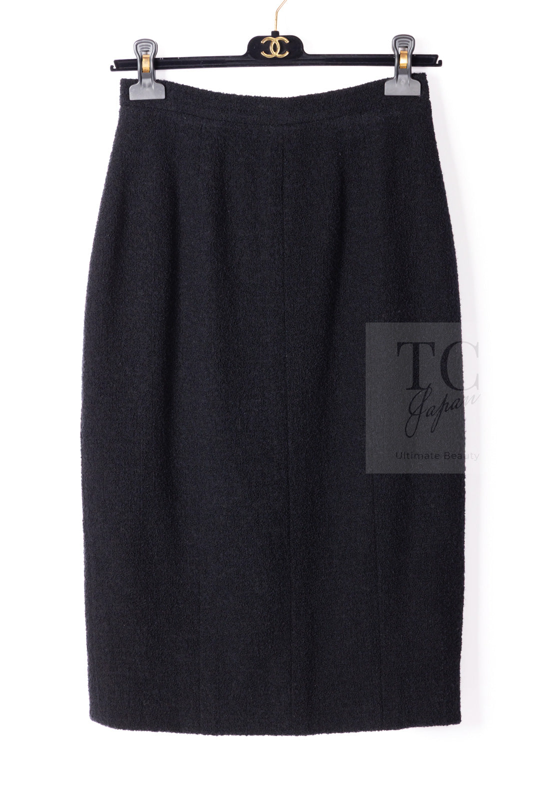 CHANEL 95A Vintage Black Wool CC Logo Buttons Double Tweed Jacket Skirt Suit 38 40 シャネル ヴィンテージ ブラック ウール CCロゴボタン ダブル ツイード ジャケット スカート スーツ