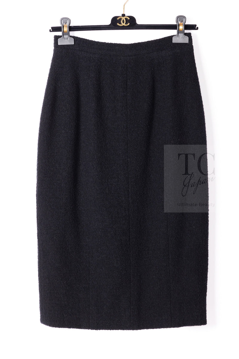 CHANEL 95A Vintage Black Wool CC Logo Buttons Double Tweed Jacket Skirt Suit 38 40 シャネル ヴィンテージ ブラック ウール CCロゴボタン ダブル ツイード ジャケット スカート スーツ