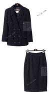 CHANEL 95A Vintage Black Wool CC Logo Buttons Double Tweed Jacket Skirt Suit 38 40 シャネル ヴィンテージ ブラック ウール CCロゴボタン ダブル ツイード ジャケット スカート スーツ 即発