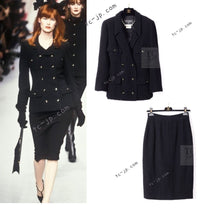 CHANEL 95A Vintage Black Wool CC Logo Buttons Double Tweed Jacket Skirt Suit 38 40 シャネル ヴィンテージ ブラック ウール CCロゴボタン ダブル ツイード ジャケット スカート スーツ 即発