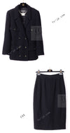 CHANEL 95A Vintage Black Wool CC Logo Buttons Double Tweed Jacket Skirt Suit 44 46 シャネル ヴィンテージ ブラック ウール CCロゴボタン ダブル ツイード ジャケット スカート スーツ 即発