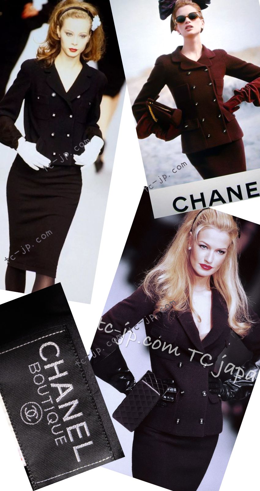 CHANEL 95A Vintage Black Wool CC Logo Buttons Double Tweed Jacket Skirt Suit 44 46 シャネル ヴィンテージ ブラック ウール CCロゴボタン ダブル ツイード ジャケット スカート スーツ 即発