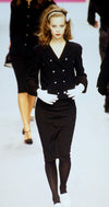 CHANEL 95A Vintage Black Wool CC Logo Buttons Double Tweed Jacket Skirt Suit 38 40 シャネル ヴィンテージ ブラック ウール CCロゴボタン ダブル ツイード ジャケット スカート スーツ
