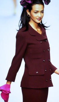 CHANEL 95A Vintage Black Wool CC Logo Buttons Double Tweed Jacket Skirt Suit 38 40 シャネル ヴィンテージ ブラック ウール CCロゴボタン ダブル ツイード ジャケット スカート スーツ