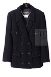 CHANEL 95A Vintage Black Wool CC Logo Buttons Double Tweed Jacket Skirt Suit 44 46 シャネル ヴィンテージ ブラック ウール CCロゴボタン ダブル ツイード ジャケット スカート スーツ 即発