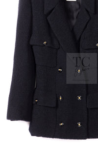 CHANEL 95A Vintage Black Wool CC Logo Buttons Double Tweed Jacket Skirt Suit 44 46 シャネル ヴィンテージ ブラック ウール CCロゴボタン ダブル ツイード ジャケット スカート スーツ 即発