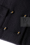 CHANEL 95A Vintage Black Wool CC Logo Buttons Double Tweed Jacket Skirt Suit 44 46 シャネル ヴィンテージ ブラック ウール CCロゴボタン ダブル ツイード ジャケット スカート スーツ 即発