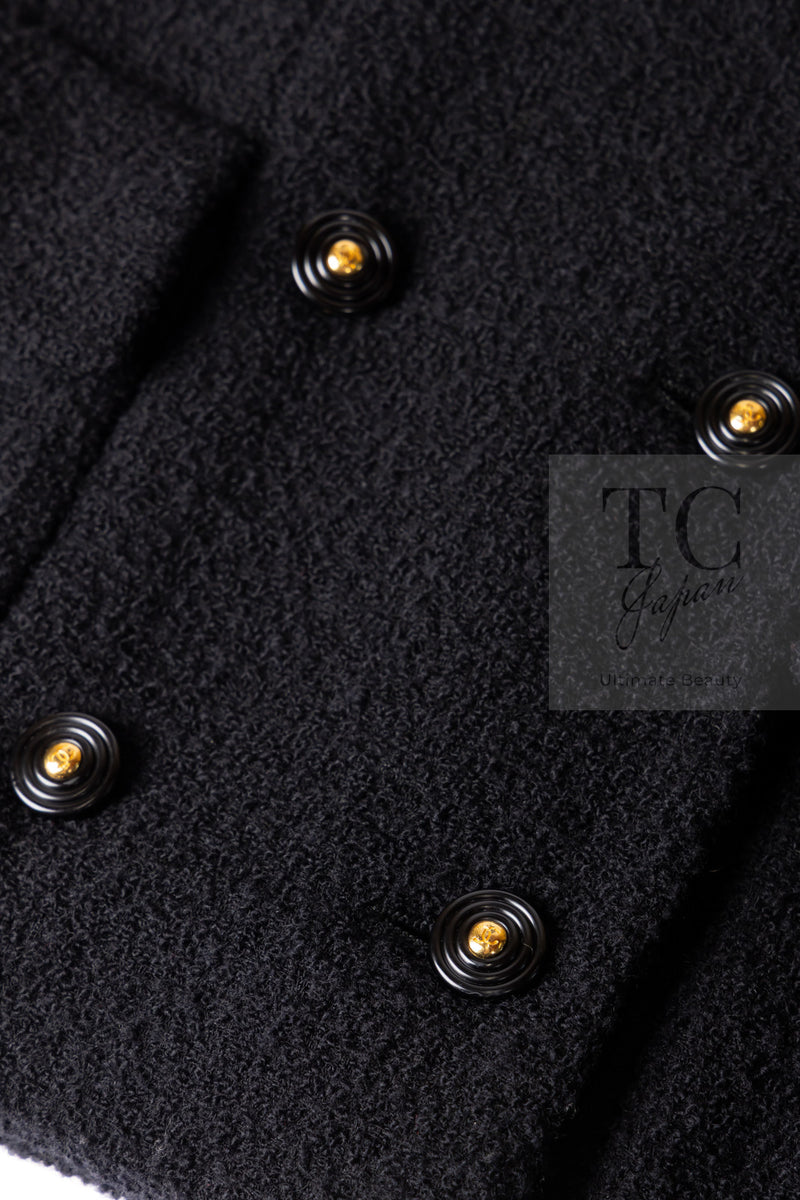 CHANEL 95A Vintage Black Wool CC Logo Buttons Double Tweed Jacket Skirt Suit 44 46 シャネル ヴィンテージ ブラック ウール CCロゴボタン ダブル ツイード ジャケット スカート スーツ 即発